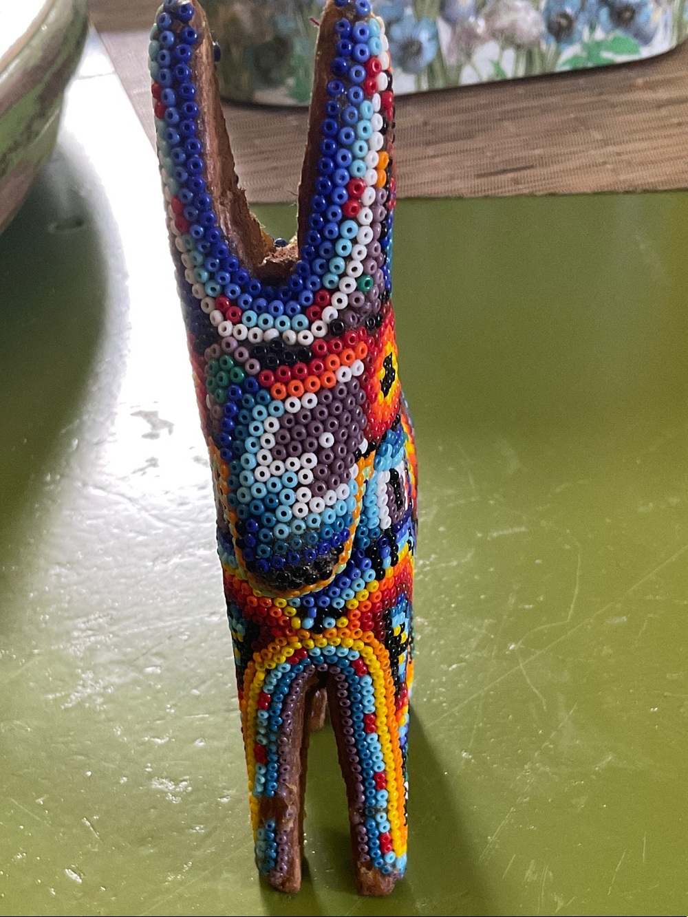 Handcrafted Multicolor Beaded Huichol folk art Donkey Sculpture - Picture 4 of 6